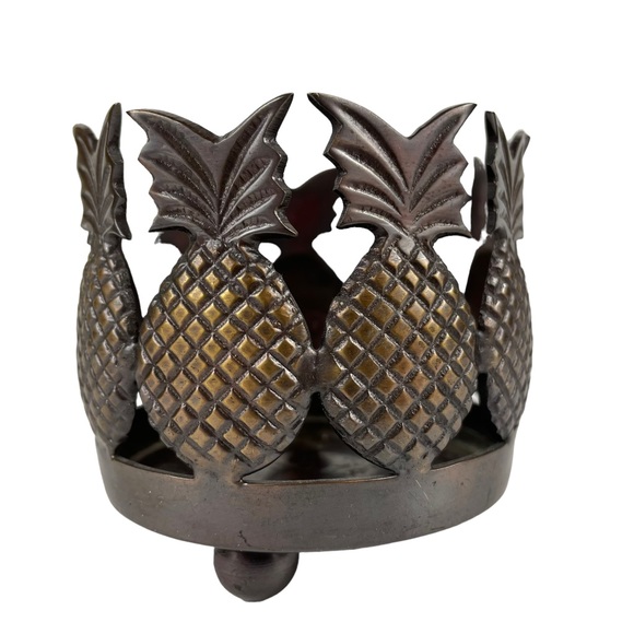 Metal Pineapple Candle Holder Tropical Fruit Beach Hawaii California Heavy Artsy - Picture 3 of 9